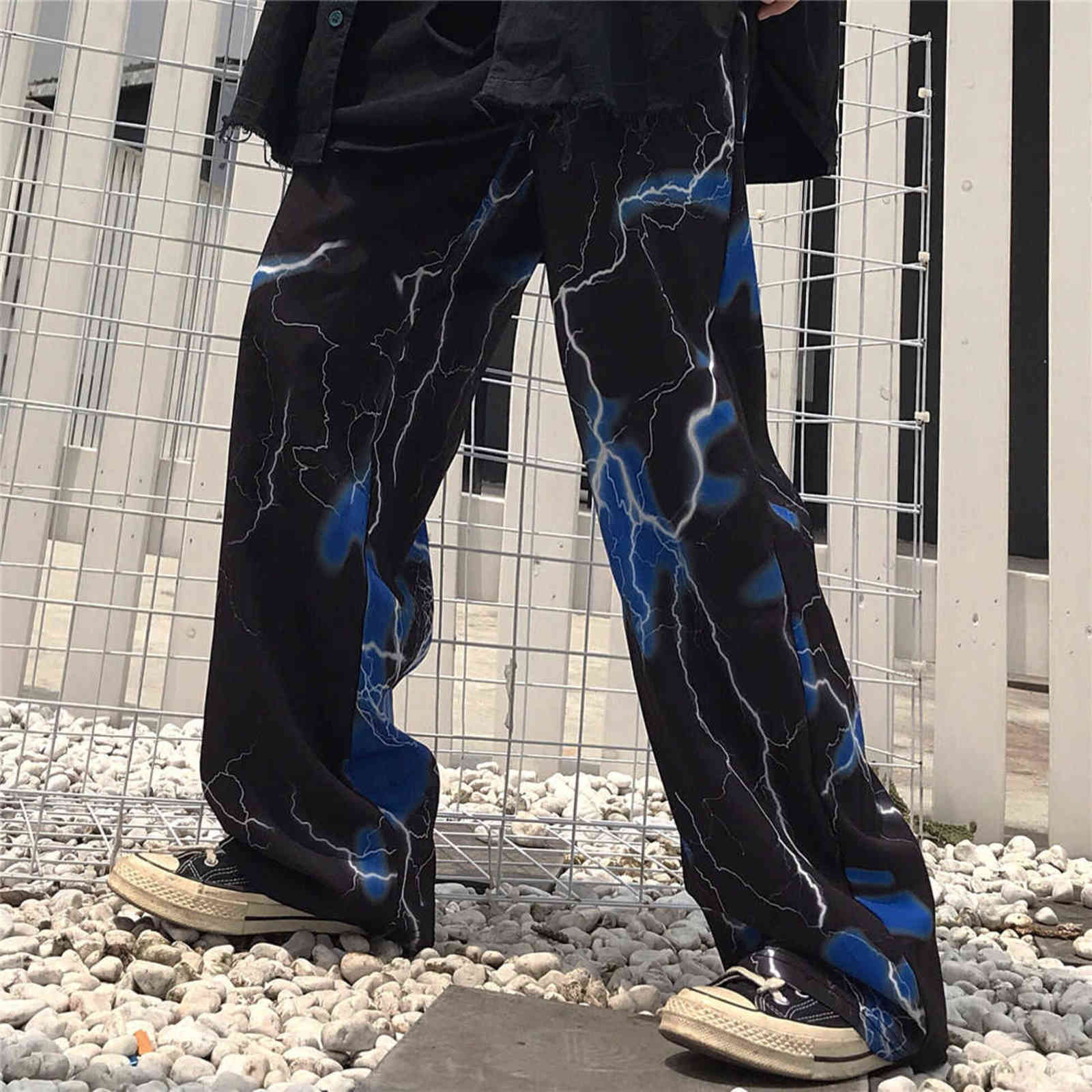 Women's pants spring and summer traf casual loose wideleg harajuku retro lightning print for women 60 211124Z