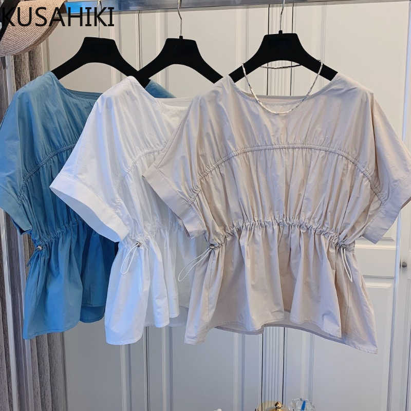 KUSAHIKI Korean Shirring Slim Waist Ruffle Blouse Causal Short Sleeve O-neck Shirt Summer Solid Blusas De Mujer 6H057 210602, Blue
KUSAHIKI Korean Shirring Slim Waist Ruffle Blouse Causal Short Sleeve O-neck Shirt Summer Solid Blusas De Mujer 6H057 210602, Blue