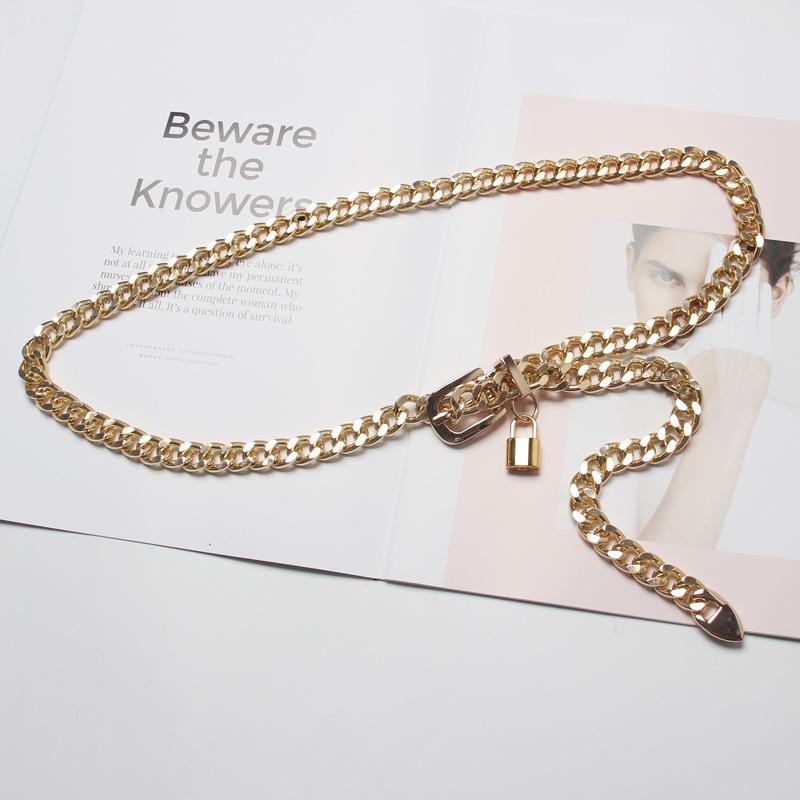 Gold Chain Belt Lock Metal Belts For Women Cuban Key Chains Silver Punks Dress Waistband Long Ketting Riem Cummerbunds