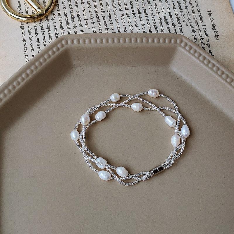 Beaded, Strands Natural Freshwater Pearl Glass Crystal Hand-woven Bracelet Gift For Girlfriend Women's Wrist Personalized