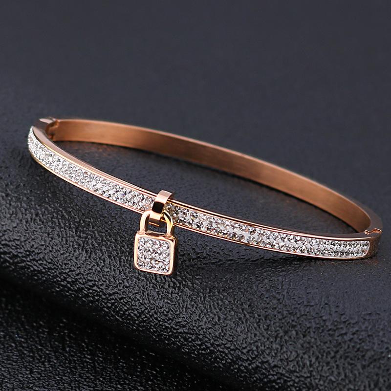 Bangle Fashion Silver Gold Rose Pendants For Bracele Lock Zircon Cuff Female Stainless Steel Woman 2021 Jewelry