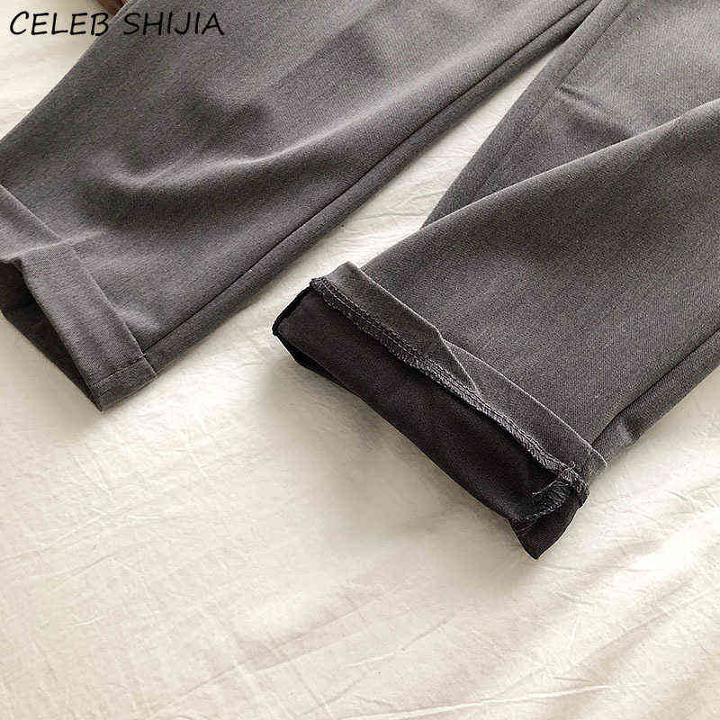 Spring Gray Pants Woman with Belt High Waist Elegant Straight Leg Office Lady Business Chic Baggy Trousers Clothes 211115