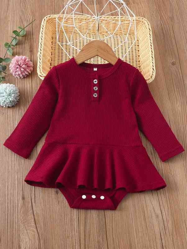 Baby Rib Knit Quarter Button Combo Bodysuit Dress SHE