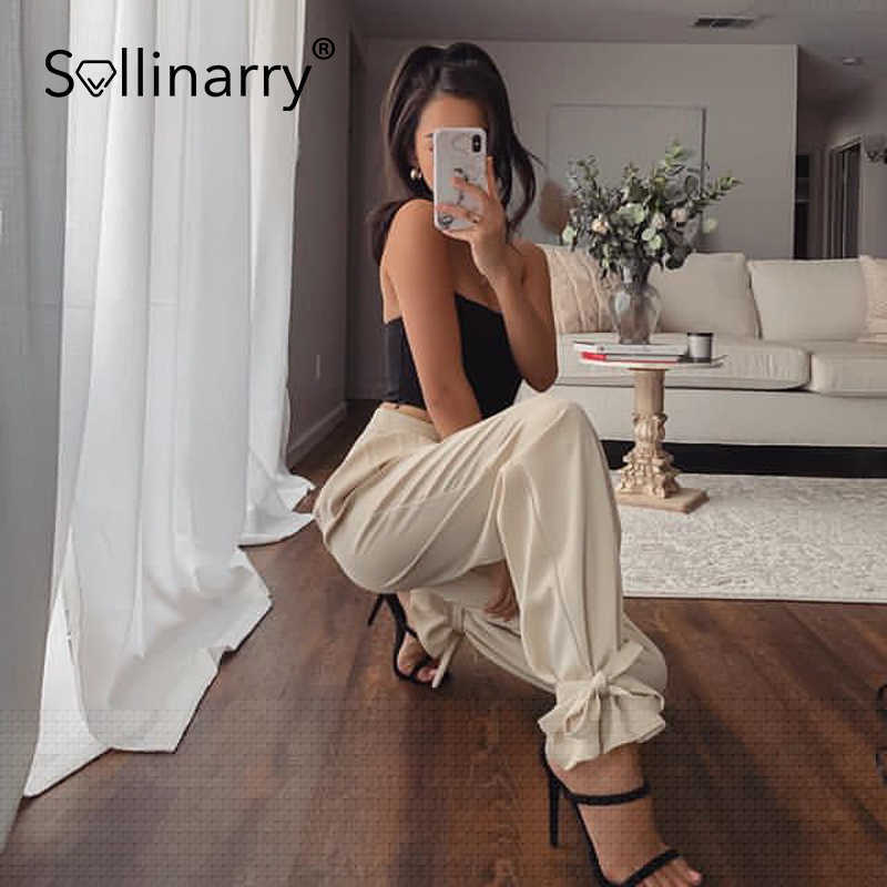 Sollinarry Fashion loose trousers elegant High street satin drape hem sash pants spring Chic office lady outfit female bottom 210709