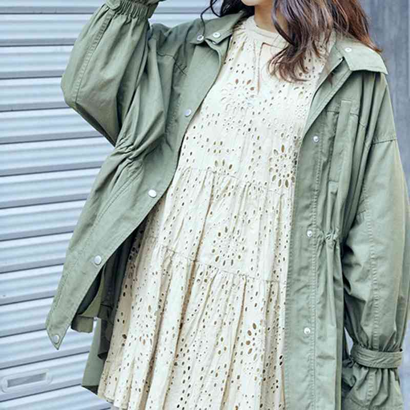 Fashion Pleated Slim Waist Trench Coat Turn-down Collar Long Sleeve Women Tops Spring Casual Single Breasted Jacket 210519