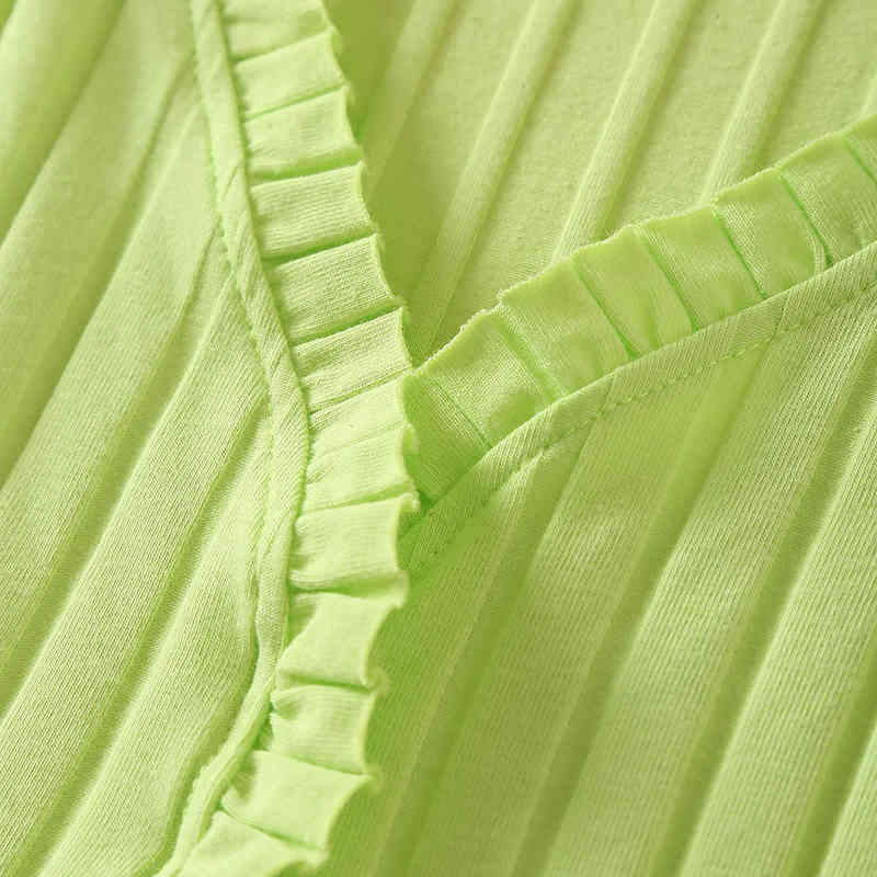 Women Crop Sweet Short Blouse Solid Knitted Cardigan Shirt Stretch Slim Ruffle Sweater Sexy Club Basic Ribbed Tanks Crop Tops 210521wtt