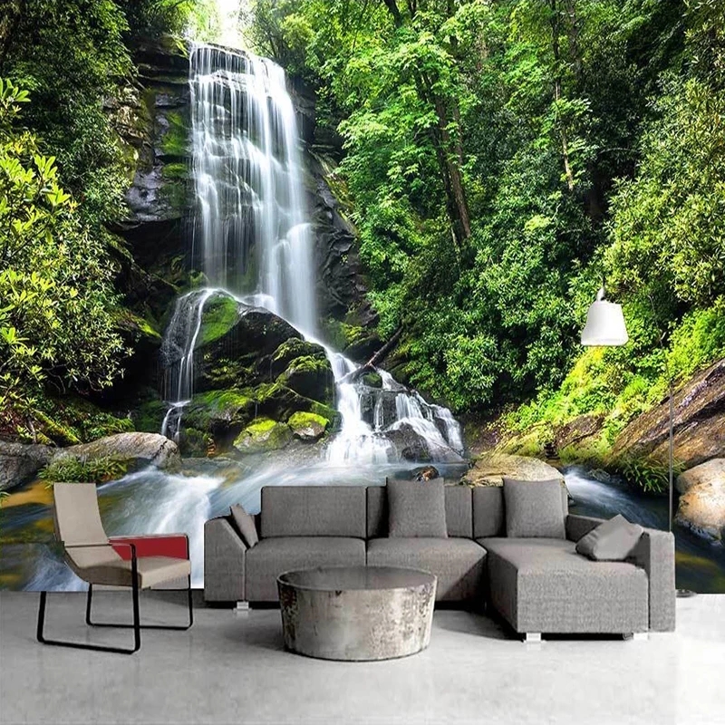 Green Forest Waterfall Custom 3D Murals Wallpaper Living Room Bedroom Sofa TV Background Natural Landscape Photo