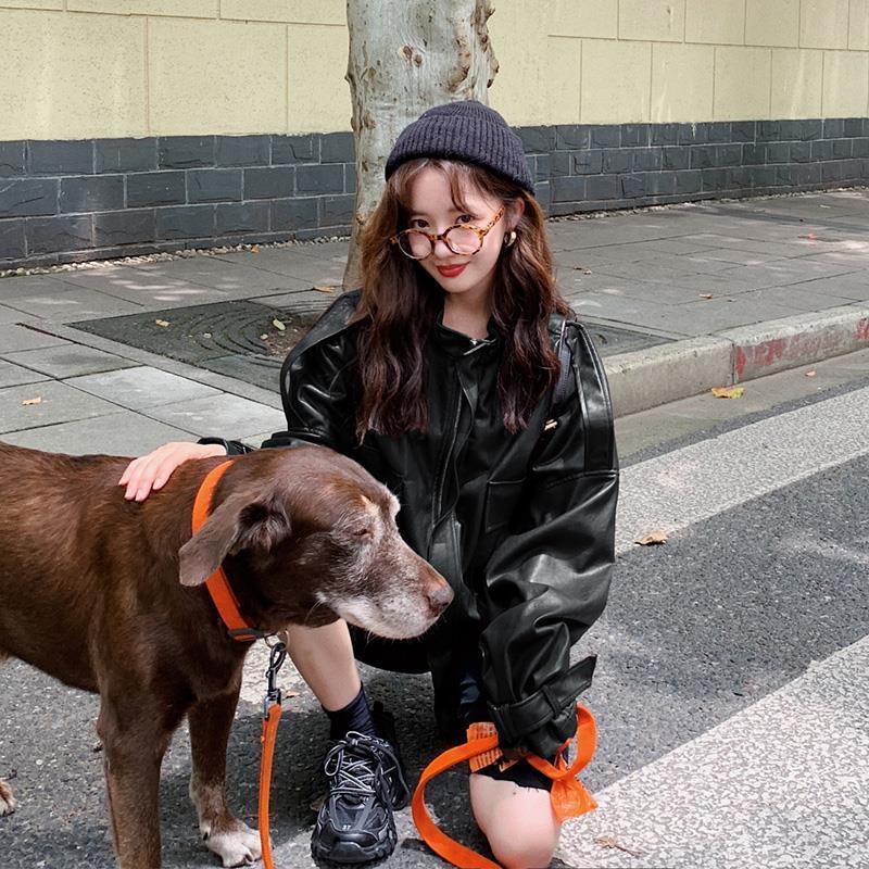 Women's Jackets Women's Women Casual Vintage Leather Jacket Female Loose Stand-up Collar Short Zipper Coat Woman Tops Autumn And Spring