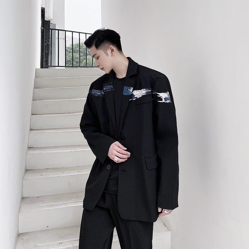 IEFB /men's wear autumn winter print big size black blazers fashion single breasted all-match loose suit for male 9Y4050 210524