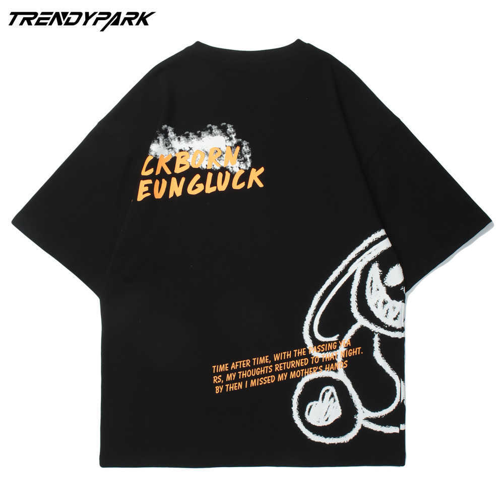 Men's T-shirt Summer Short Sleeve Cartoon Tee Hip Hop Oversized Cotton Casual Harajuku Streetwear Top Tshirts Clothing 210601