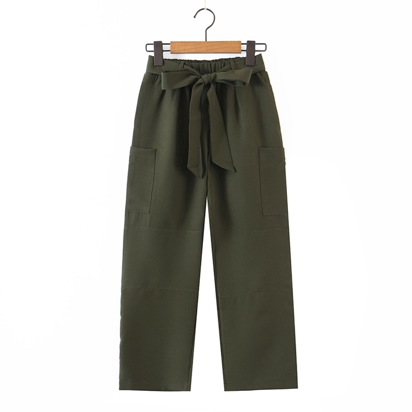 Women Pants Fashion Army green striaght long pants with belt elastic waist two big pockets Spring Autumn trousers 210524
Women Pants Fashion Army green striaght long pants with belt elastic waist two big pockets Spring Autumn trousers 210524