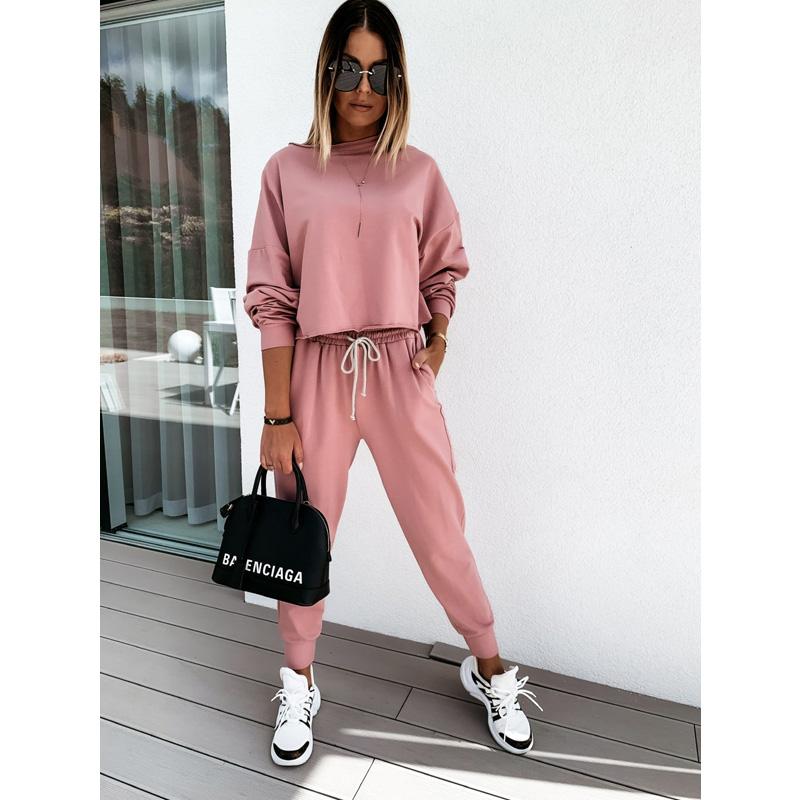 Hirigin Autumn 2pcs Women Outfits Set Ladies Long Sleeve Solid Top Pants Casual Tracksuit Exercise Fitness Clothes 2XL Women's Tracksuits