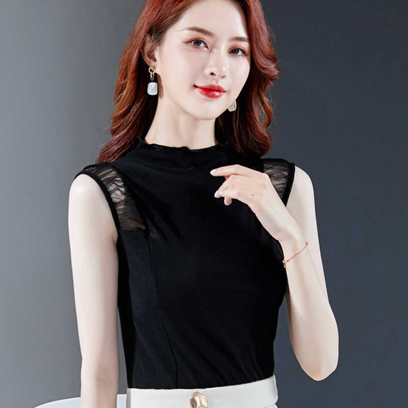 Vintage Black Tank Top Women Clothes Half Turtleneck Summer Sleeveless Ladies Tops Basic Solid Camisole Camis Haut Femme 210615Z