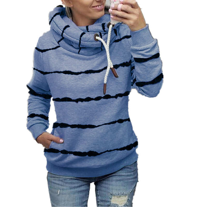 Women's Hoodies Sweatshirts European and American autumn winter printed hooded fleece striped sweater