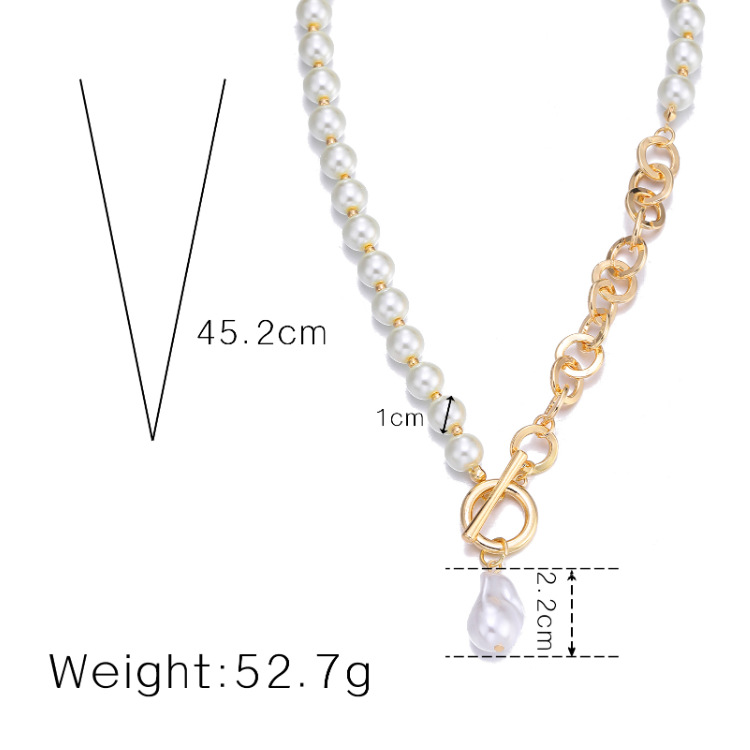 Punk Asymmetric Charm Chain Pearl Necklace For Women Baroque Irregular Pendant Long Toggle Chain New Trendy Jewelry Gifts