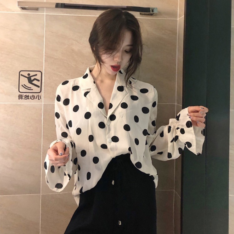 Fashion Women Long Sleeve Polka Dot Blouse Office Lady Casual Loose Plus Size Blouses Korean Chic Vintage Top 210519