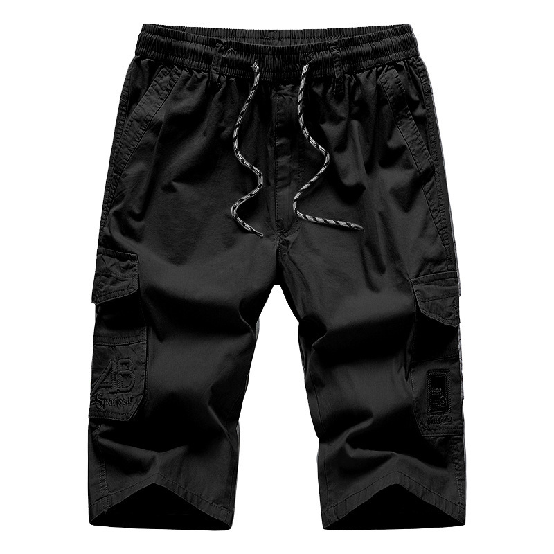 Mens Long Khaki Cargo Shorts Breeches Three Quarter Trouser Cotton Bermuda Male Straight Pocket Men Casual Shorts 210518