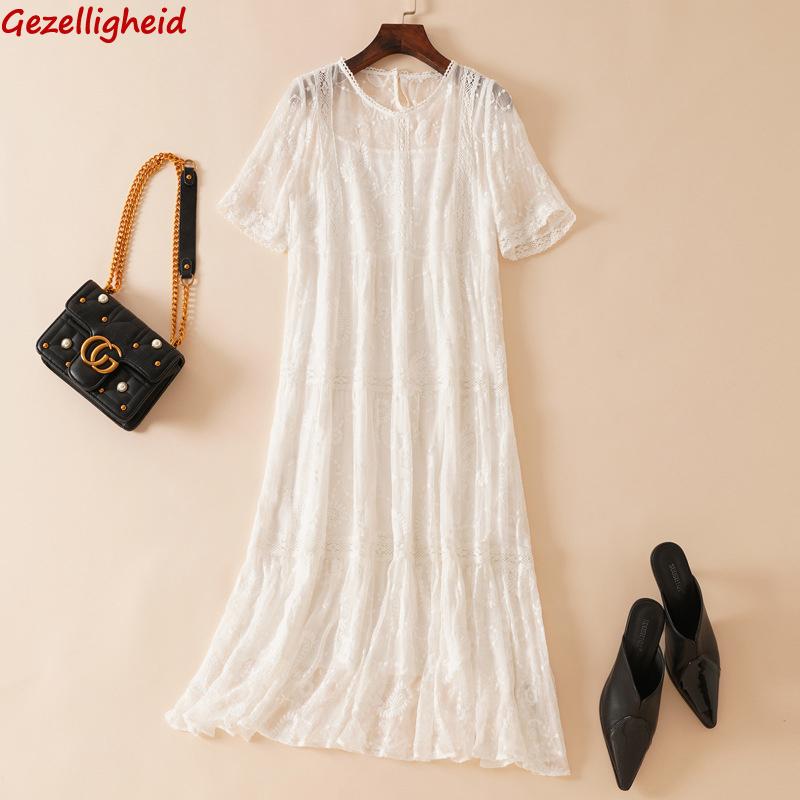 Casual Dresses Gezelligheid Fashion Designer 2021 Summer Elegant Luxury Round Neck Short Sleeve Embroidered 100% Natural Silk Women Midi Dre, White
Casual Dresses Gezelligheid Fashion Designer 2021 Summer Elegant Luxury Round Neck Short Sleeve Embroidered 100% Natural Silk Women Midi Dre, White