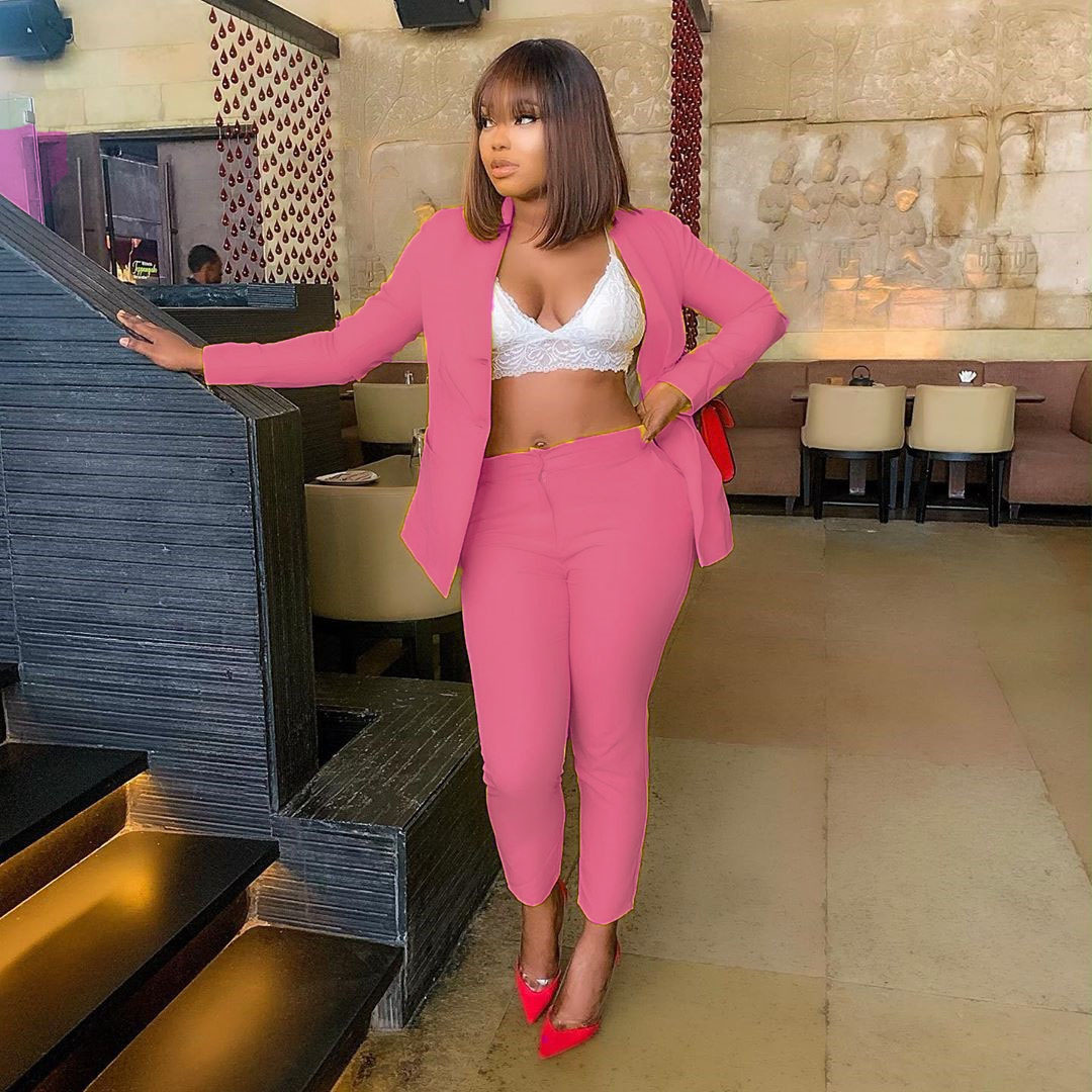 Office Lady Two Pieces Set Women Vintage High Quality Blazer Pant Suit Bussiness Notched Casual Trousers Suits OL