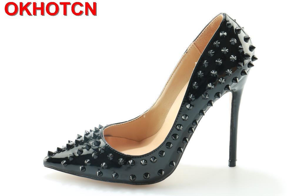 Rivets Studded Pointed Toe Shoes Woman High Heels Black Patent Leather Women Pumps Stiletto Heel Wedding Bridal Dress
Rivets Studded Pointed Toe Shoes Woman High Heels Black Patent Leather Women Pumps Stiletto Heel Wedding Bridal Dress