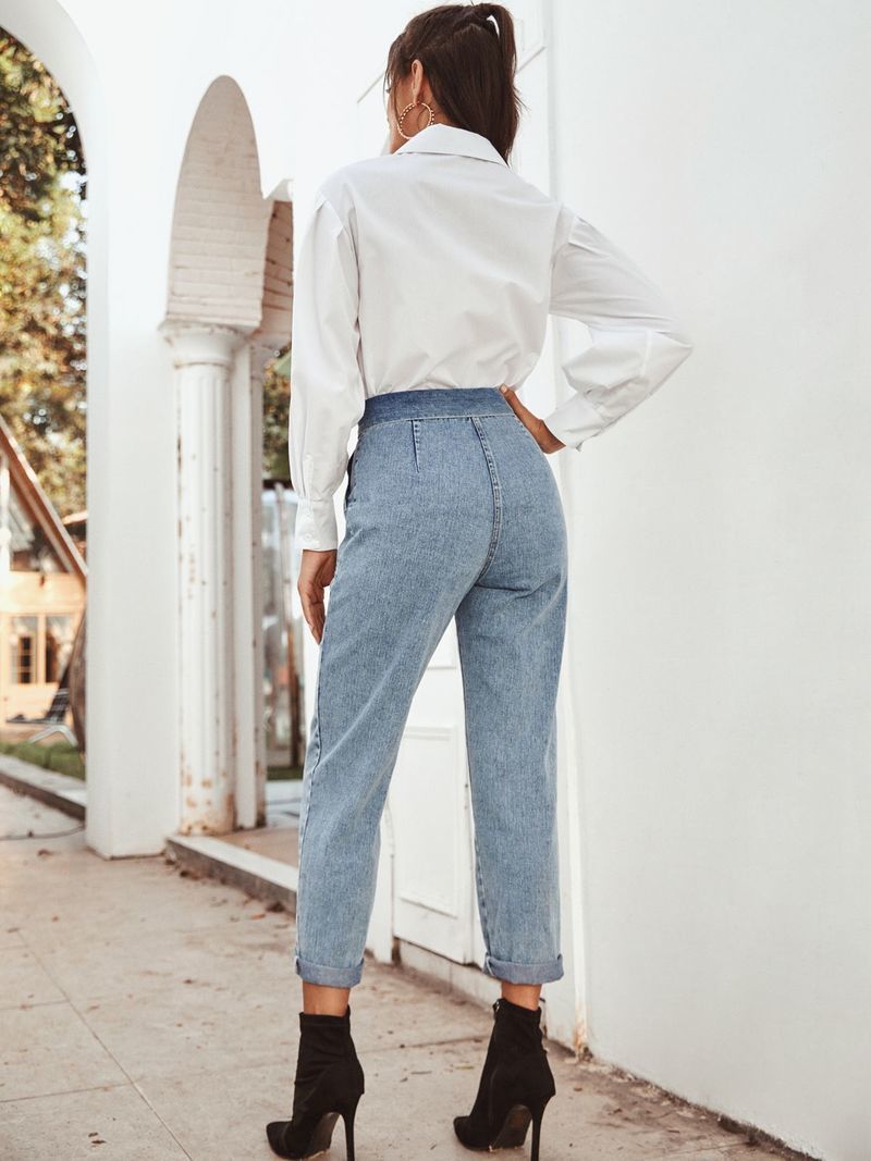 High Waist Jeans Woman Casual Women Autumn Straight Denim Trousers Blue Vintage Loose Office Lady Clothes 10520 210510