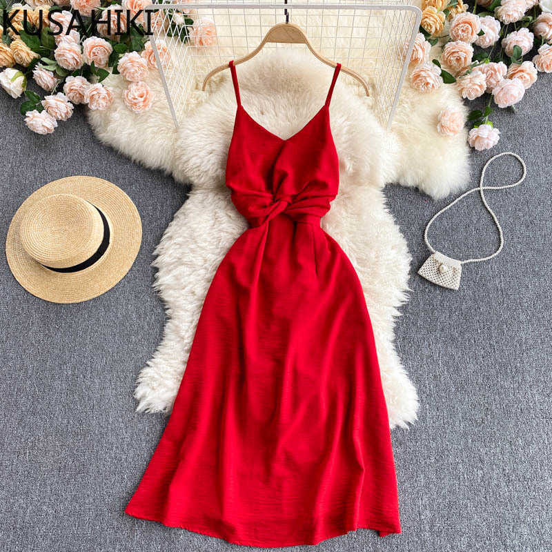 Sexy V-neck Bow Bandage Slim Waist Sling Dress Korean Seaside Spaghetti Strap Dresses Summer Vestidos 6H419 210603, Red
Sexy V-neck Bow Bandage Slim Waist Sling Dress Korean Seaside Spaghetti Strap Dresses Summer Vestidos 6H419 210603, Red