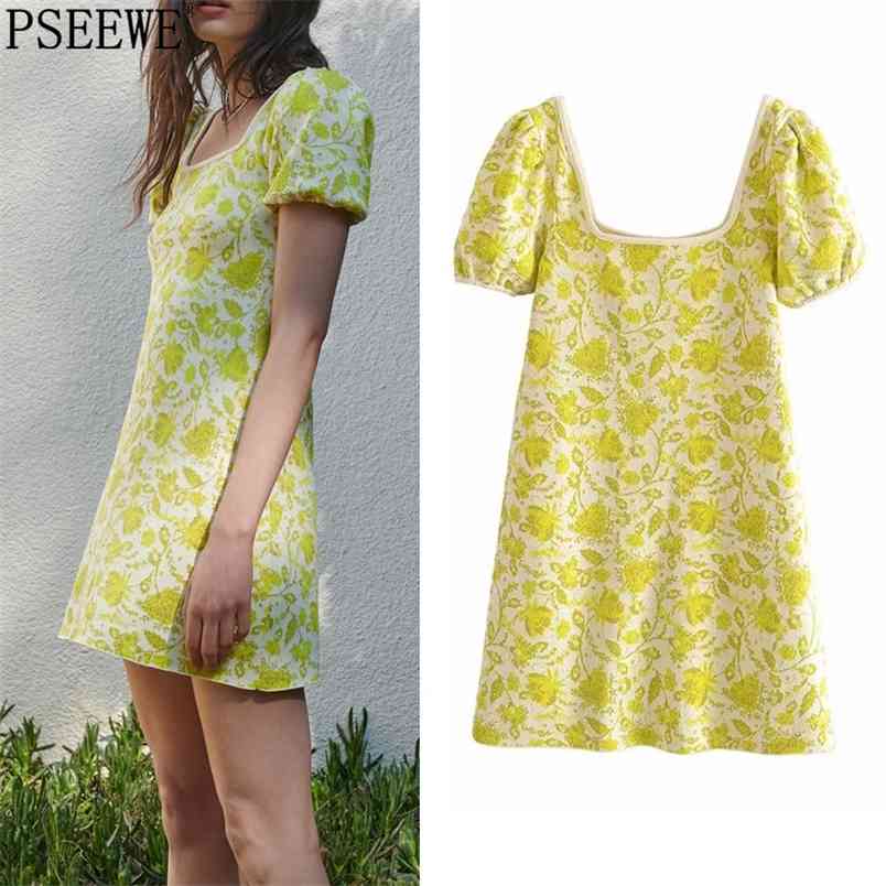 Dress Women Yellow Floral Jacquard Knitted Short es Woman Summer Vintage Elegant Puff Sleeve 210519
Dress Women Yellow Floral Jacquard Knitted Short es Woman Summer Vintage Elegant Puff Sleeve 210519