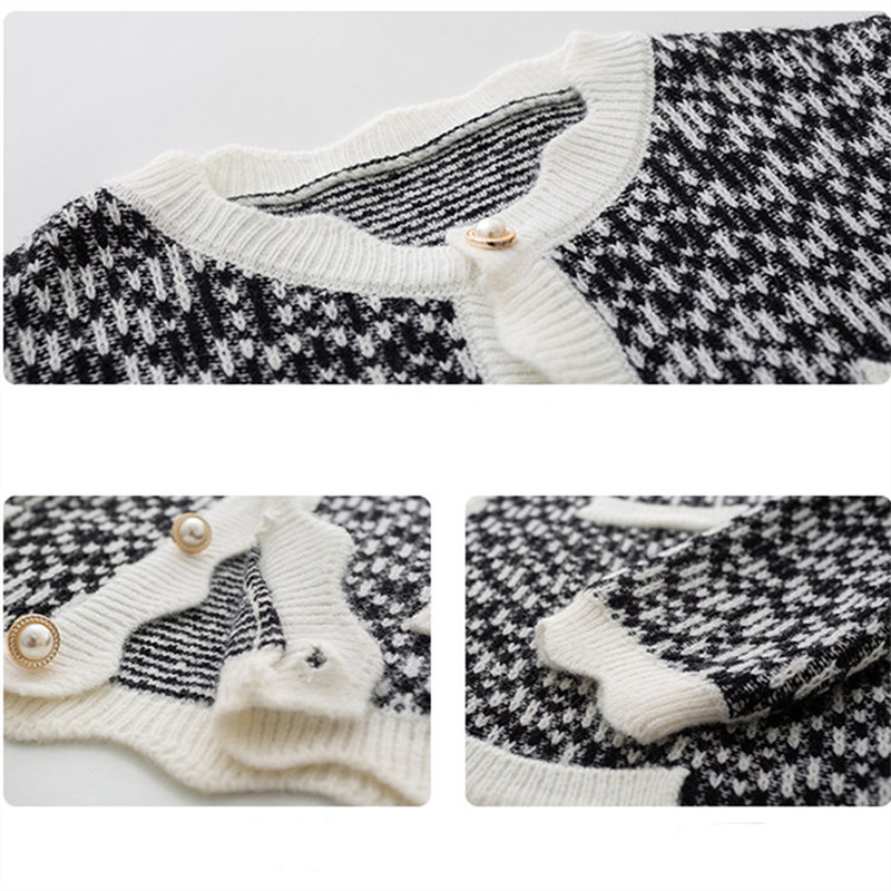 Nomikuma Women Sweater Cardigan Autumn Contrast Color Korean Elegant Knitted Coat New Long Sleeve O-neck Knitwear 6C729 210427