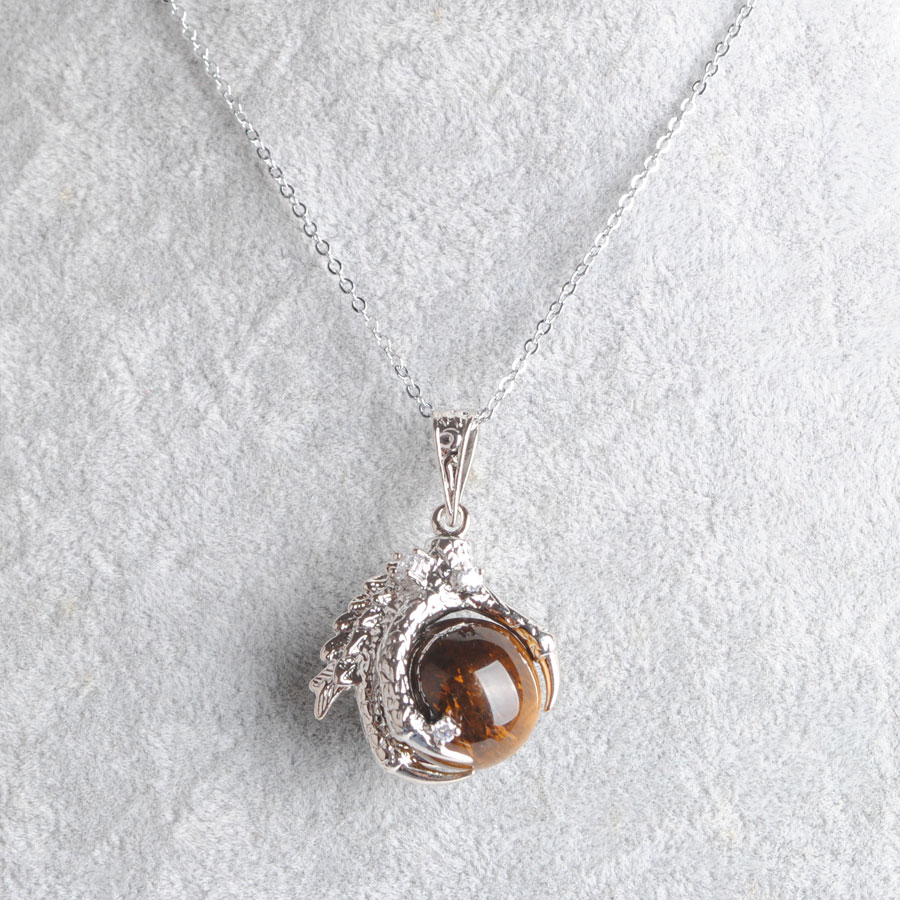 WOJIAER Natural Dragon Claw Pendant Round Tigers Eye Stones Pendulum Necklace For Men Women Jewelry Reiki Amulet Gift N3111