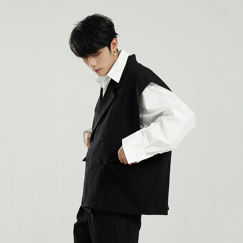 IEFB Men's Clothing Spring Korean Fashion Loose Simple Double Breasted Casual Short Suit Vest Notched Collar Top 9Y5399 210524