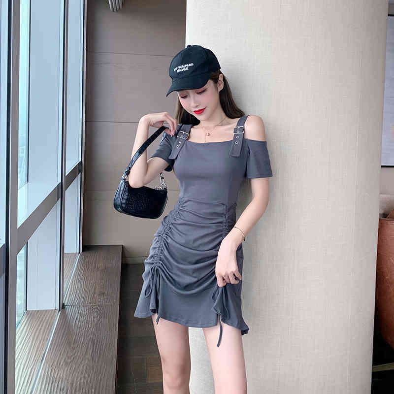 Summer Dress Women Sexy Off Shoulder Short Sleeve Slim Elastic Bodycon High Waist Party Dresses 210519