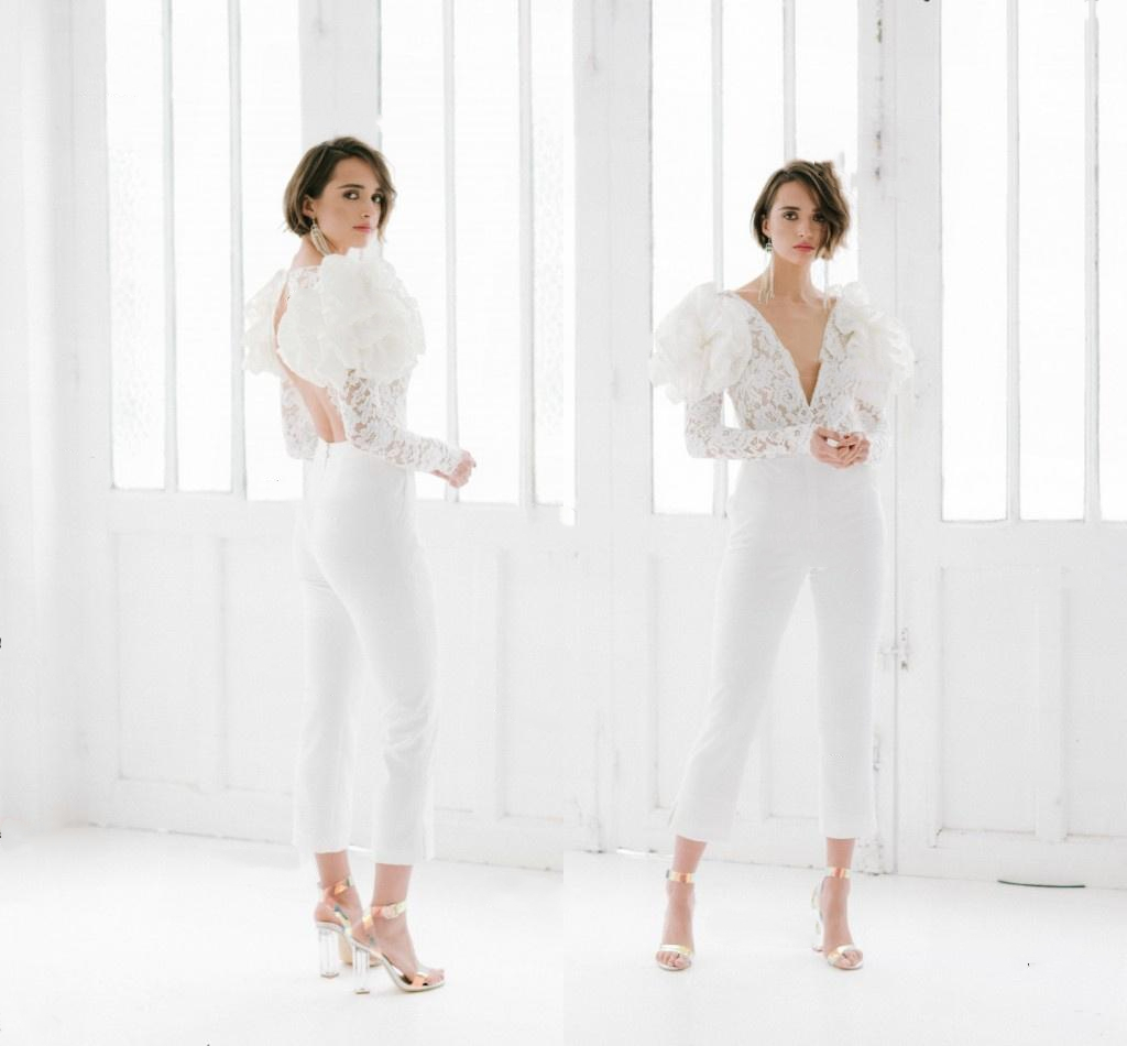 Sexy Backless Jumpsuits Wedding Dresses 2021 Bridal Gowns Lace Long Sleeve Deep V Neck Second Reception Dress Boho Beach Outdoor Elopement Pants Suit, Yellow
Sexy Backless Jumpsuits Wedding Dresses 2021 Bridal Gowns Lace Long Sleeve Deep V Neck Second Reception Dress Boho Beach Outdoor Elopement Pants Suit, Yellow