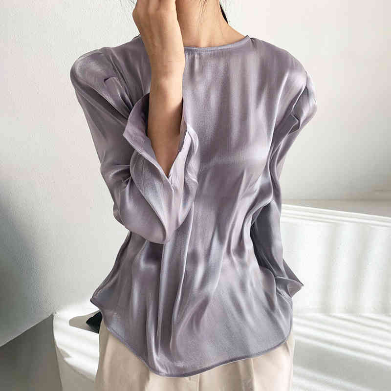 Nomikuma Causal O-neck Women Blouse Korean Thin Pleated Pullover Tops Spring New Long Sleeve Blusas Mujer De Moda 6D923 210427