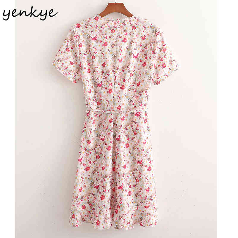 Holiday Women Floral Print Ruffle Wrap Dress Female Cross V Neck Short Sleeve A-line Casual Summer Mini Vestido 210430