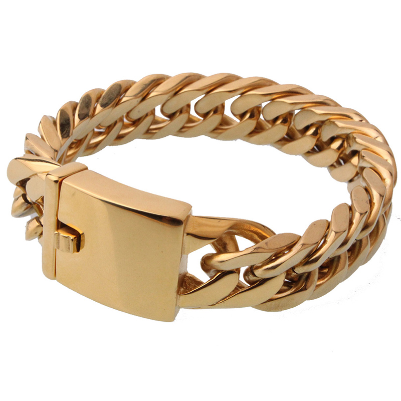 17*220mm Big Wide Cuban Miami Chain Bracelet Heavy Gold Plated Curb Link Chains Bracelets Bangle for Men New Fashion Personalized Hip Hop Rock Punk Pa