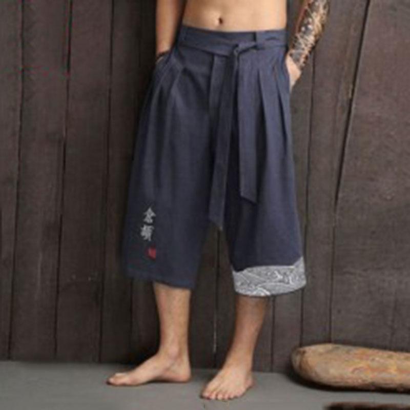 Japanese Kimono Traditional Pants Men Asian Clothing Bath Pant Casual Loose Male Japan Style Yukata Trousers Linen Cropped Men's