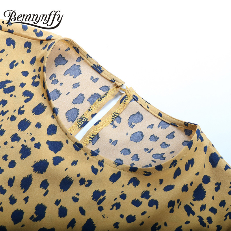 Crew Neck Long Sleeve Ruffle Knee Length Dresses Women Spring Autumn High Waist Vacation Casual Print A-Line Dress 210510