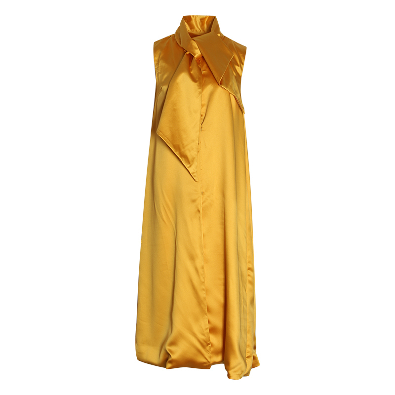 TWOTWINSTYLE Elegant Lace Up Dress For Women Turtleneck Sleeveless Black Maxi Dresses Female Fashion Clothing Summer 210517