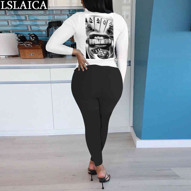 Women Sets Clothes Autumn Winter Long Sleeve Tops&woman Pants Sweat Suits Elegant Sporty Poker Print Two Piece Set 210515