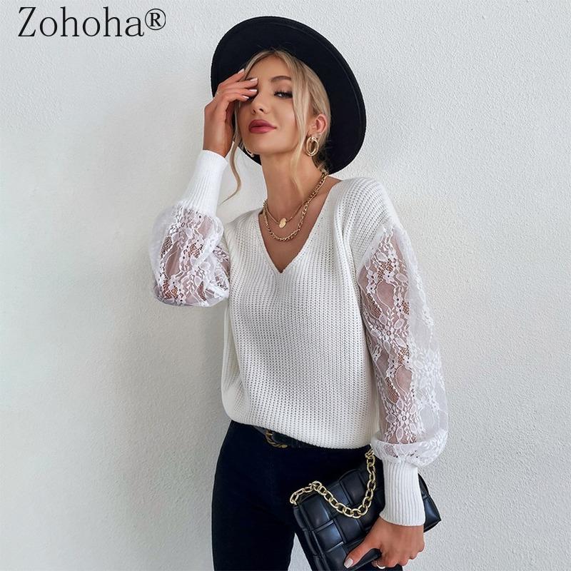 Women's Sweaters Zohoha 2021 Autumn Stylish Sexy Lace Stitchwork Pullover Sweater For Women Soft Kniited V-Neck, White;black
Women's Sweaters Zohoha 2021 Autumn Stylish Sexy Lace Stitchwork Pullover Sweater For Women Soft Kniited V-Neck, White;black