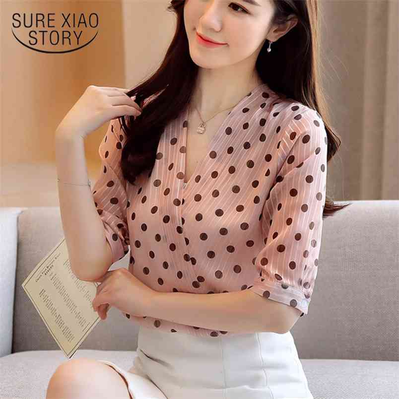 Fashion Polka Dot Summer Clothes Women Tops and Blouse Korean Elegant Ladies Shirt Chiffon Blusas 8980 50 210506