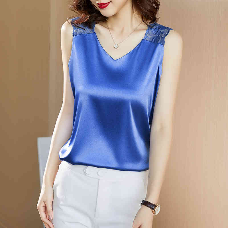 Lucyever Korean Office V-neck Silk Women Vest Fashion Patchwork Lace Elastic Satin Ladies Tanks Elegant Temperament Tops 210521, Blue
Lucyever Korean Office V-neck Silk Women Vest Fashion Patchwork Lace Elastic Satin Ladies Tanks Elegant Temperament Tops 210521, Blue