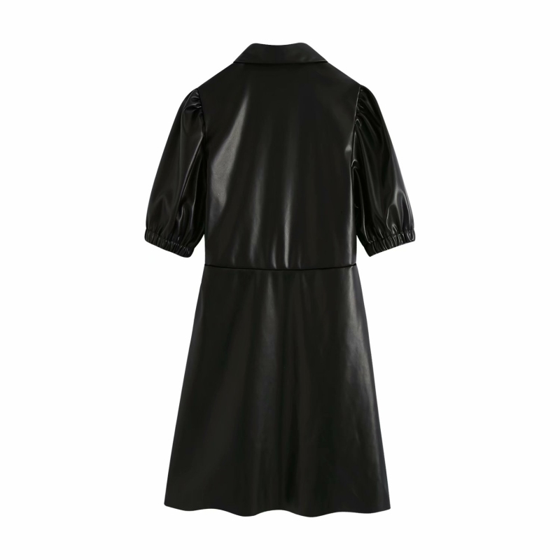 Fashion Women PU Leather Mini Dress Autumn Cool Button-fly Ladies es Black Casual Female Sexy Girls Chic 210430