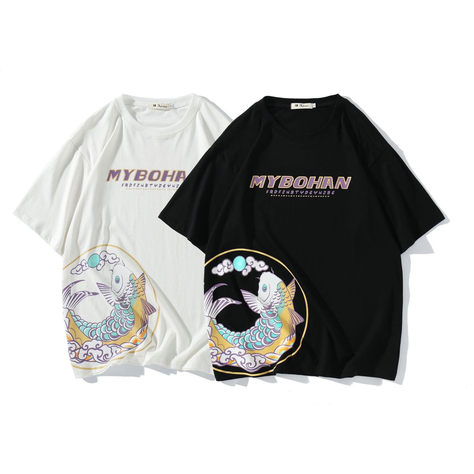 fashion t shirt 2021 summer national carp pattern printed short sleeve for men, White;black
fashion t shirt 2021 summer national carp pattern printed short sleeve for men, White;black