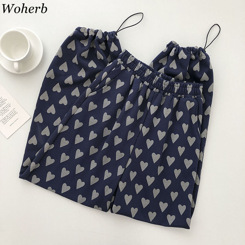 Casual High Waist Sweatpants Women Loose Vintage Leart Print Harem Wide Leg Trouser Summer All Match Pant Streetwear 210519