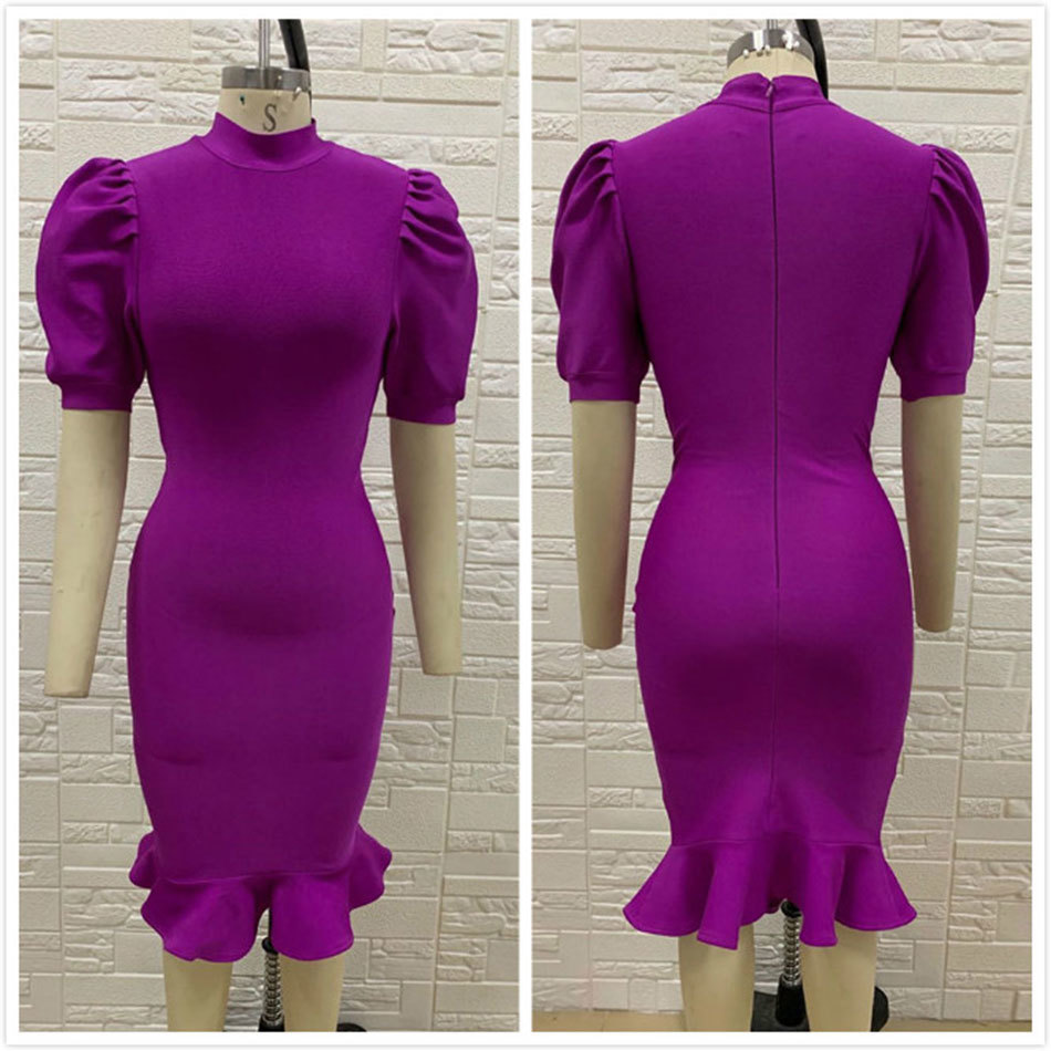 Free High Quality Black Purple Short Sleeve Ruffles Rayon Bandage Dresses Elegant Club Party Vestidos 210524