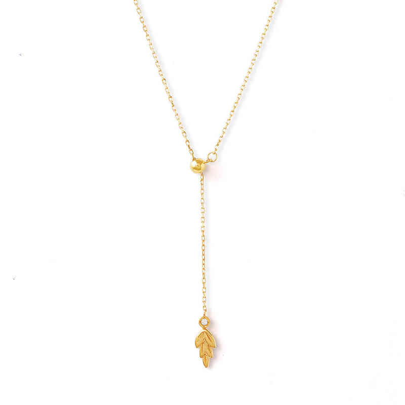 Seiko Made Small Gold Leaf Bud Y-shaped Necklace 925 Silver Sweater Chain Adjustable Versatile