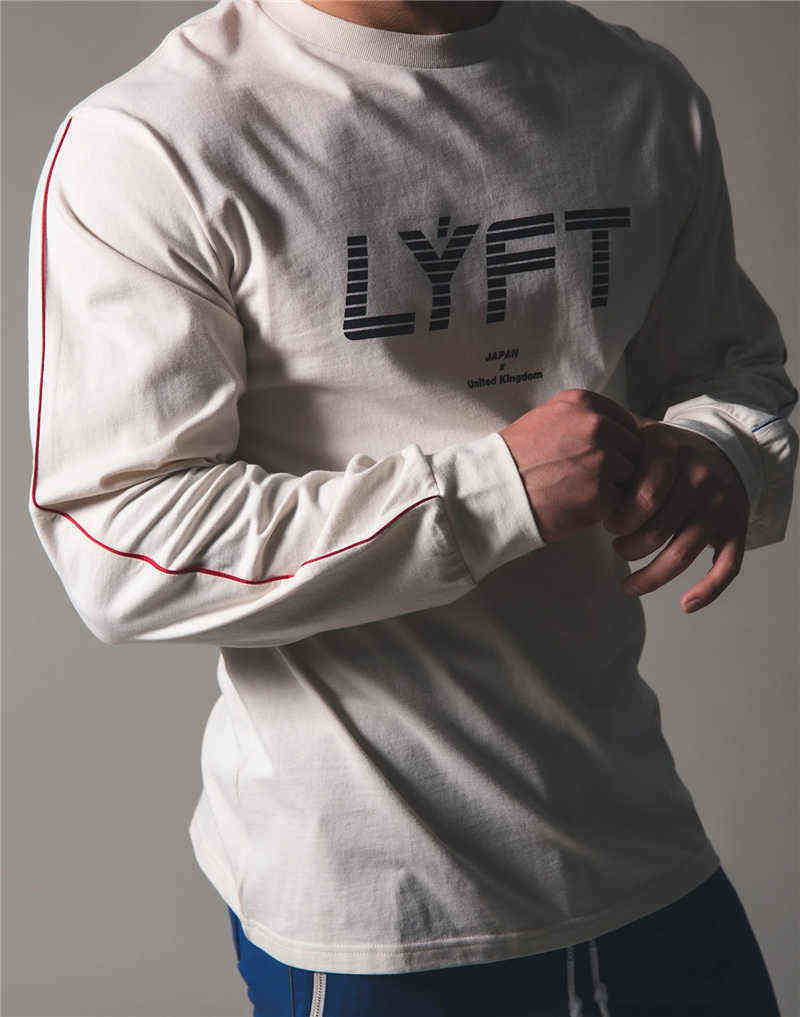 LYFT Brand Casual Long sleeve Cotton T-shirt Men Gym Fitness Workout Skinny t shirt Male Print Tee Tops Running Sport Clothing G1222