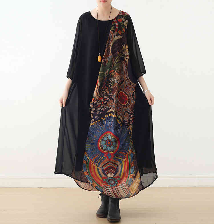 Johnature Vintage Print Chiffon A-line Three Quarter Sleeve Summer Dress Mid-calf O-neck Floral National Style Women Dress 210521, Black
Johnature Vintage Print Chiffon A-line Three Quarter Sleeve Summer Dress Mid-calf O-neck Floral National Style Women Dress 210521, Black