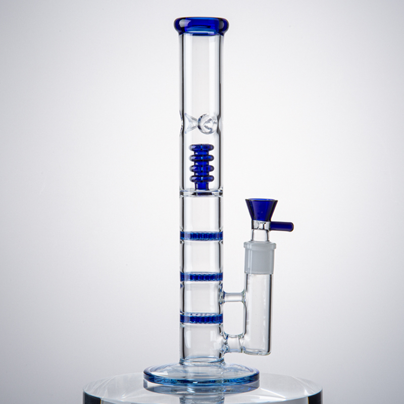 12 Inch Hookahs Triple Perc Glass Bong Straight Tube Birdcage Percolator Water Pipes Big Bongs 18mm Joint With Bowl